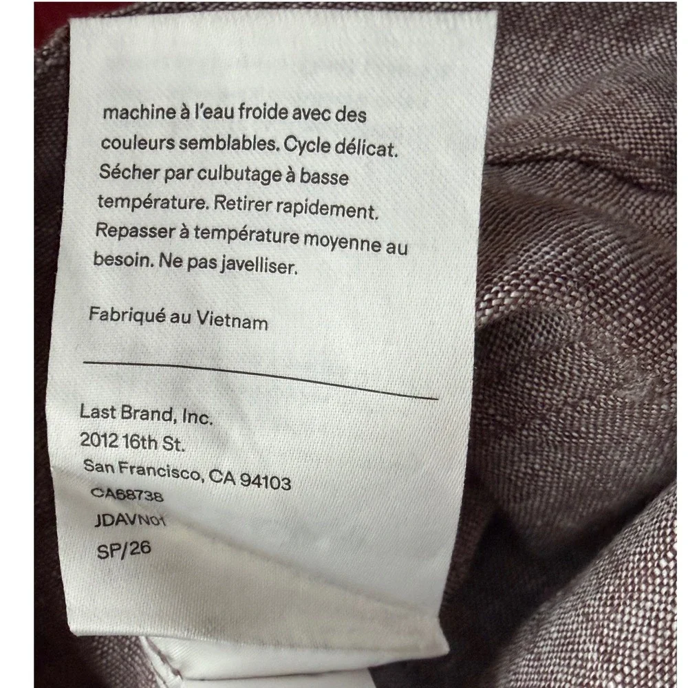 Quince European Linen Wide Leg Pants Womens 14 Patch Taupe Brown NWT